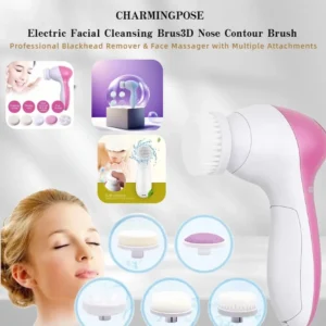 Electric Facial Cleansing Brush 5-in-1 - Professional Blackhead Remover & Face Massager with Multiple Attachments, Rechargeable
